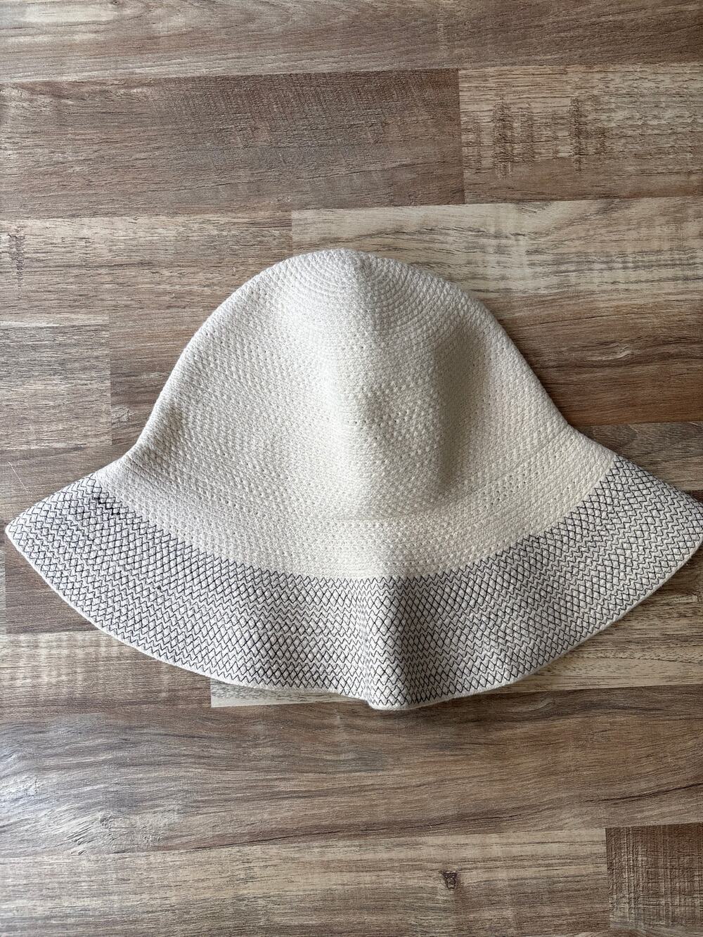 NWT J.Crew Cotton Wide Brim Floppy Sunhat in Cream/Black size M/L